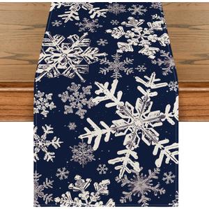 Artoid Mode Navy Blue Snowflakes Christmas Table Runner, Seasonal Winter Holiday Kitchen Dining Table Decoration for Home Party Decor 13x72 Inch