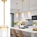 Biewalk Gold Pendant Lights Kitchen Island with 10.2" Clear Glass Shade, Adjustable Modern Pendant Lighting Over Sink with LED, Minimalist Hanging Light Fixture for Dining Room Kitchen Bedroom