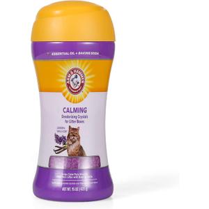 Arm & Hammer Cat Crystal Deodorizer for Kitty Litter Box - Calming Lavender & Vanilla Scented Cat Litter Smell Eliminator - Crystal Odor Control for Cats Mess Cleanup - Pet Home Supplies, 15 Oz