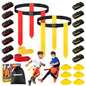 Flag Football Belts, 14 Player Flag Football Set with Belts, Flags, Soccer Cones & Bag for Kids, Youth & Adult, Adjustable Flag Football Equipment for Max Waist Circumference of 43"