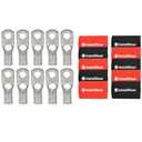 InstallGear 1/0 Gauge AWG Tinned Pure Copper Lugs Ring Terminals Connectors with Heat Shrink, 10-Pack - 1/0 Ring Terminal - Electrical Connectors, Heat Shrink Wire Connectors for 1/0 Gauge Wire