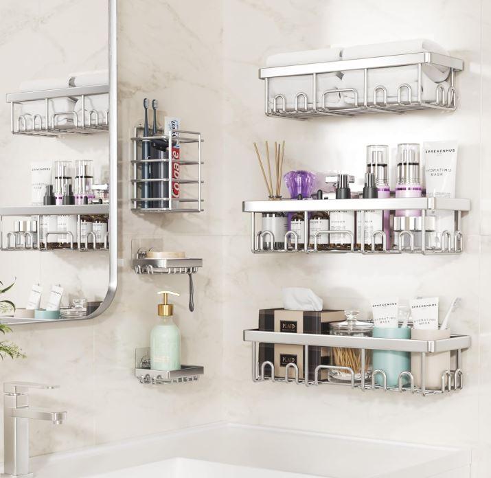 Veken Shower Caddy 6-Pack, Family Choice Award Winner, Large Wall Mounted Shower Rack, Bathroom Shelves Over Toilet, Organizer Storage Accessories with Soap Dish & Toothbrush Holder  