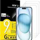 NEW'C 3 Pack Designed for iPhone 15, iPhone 15 Pro Screen Protector (6.1 inches), Tempered Glass,Case Friendly Ultra Resistant (15/15 Pro 6.1 inches)