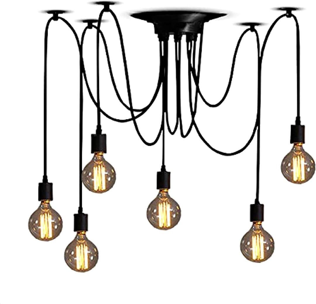 Spider Light Chandelier Spider Pendant Light Fixture Edison Chandelier 6 arms Vintage Industrial Steampunk Hanging Ceiling Multi DIY (6Arms with 47in light cord)