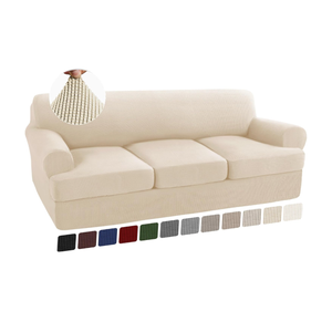 Turquoize 4 Piece T Cushion Sofa Slipcovers Stretch Couch Cover Furniture Covers with 3 Individual T Cushion Covers, Washable (3 Cushion Sofa, Biscotti Beige)
