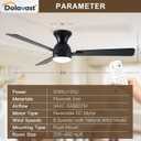 Ceiling Fans with Lights, 52 inch Low Profile Ceiling Fan with Light and Remote Control, Flush Mount, Reversible, 3CCT, Dimmable LED, Noiseless, Black Ceiling Fan for Bedroom, Living Room