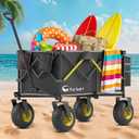 CAtArt Beach Wagon with Big Wheels for Sand, 400LBS Heavy Duty Foldable Wagons Carts, 9" All-Terrain PVC Inflatable Tires, Easy Storage for Beach, Grocery Shopping, Sports Camping (Black)