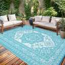 GAOMON Outdoor Rug Waterproof 9x18 Reversible Plastic Straw Rug, Large Rugs for Patio UV-Resistant Portable RV Camping Mats, Indoor Outdoor Medallion Carpet for Deck Porch Garden, Light Blue