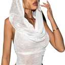 Floerns Rave Outfits for Women Sexy Backless Hoodie Draped Halter Tank Top Going Out Concert Festival Party Streetwear