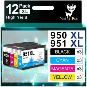 Miss Deer 950 and 951 Ink Cartridges Combo Pack, Compatible Replacement Ink for HP 950XL 951XL Work for Officejet Pro 8610 8600 8620 8630 8640 8100 8615 251dw 271dw 276dw,3 Sets