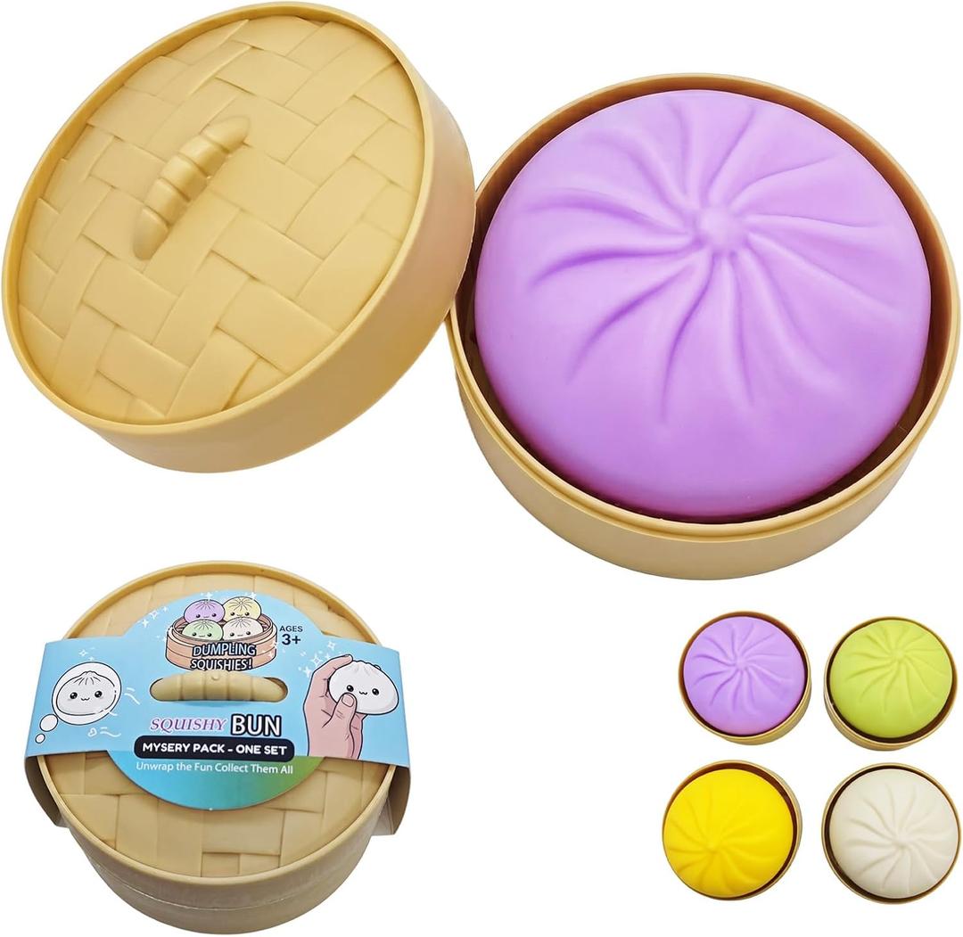 Dumpling Squishy Toy with Mini Steamer, Stress Relief Fidget Toy for Kids Adults, Realistic Steamed Buns Slow Rising Sensory Toy, Upgraded Series 3 Collection Mystery Squishy Dumpling Toy (Purple)
