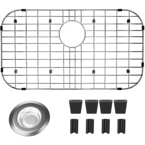 26x14 Sink Protectors for Kitchen Sink, Metal Sink Rack for Bottom of Sink Rear Drain Hole, Stainless Steel Sink Protector for Kitchen with Sink Strainer (Inseparable, 26"X14", Rear Drain)