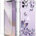GVIEWIN for iPhone 11 Case Floral, with Screen Protector&Camera Lens Protector,[Non Yellowing] Soft Shockproof Clear Phone Protective Cover for Women, Flower Pattern Design 6.1"(Alluring Butterfly)