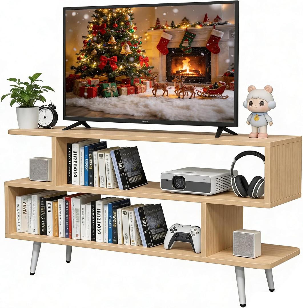 Lightdot TV Stand for TVs up to 45'', Modern Entertainment Center with 3 Open Storage Shelf Large Capacity for Collection,Media Console Table for Living Room/Sofa Cabinet-Walnut