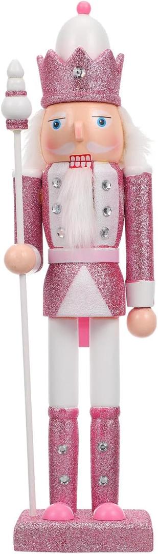 Veemoon Pink Nutcracker Soldier Figure, 12inch Glitter Wood Nutcracker Ornament Xmas Party Table Centerpiece Figurines Winter Festival Soldier Decoration for Home Holiday Favor Fireplace Farmhouse
