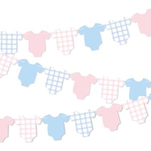 Weysat 2 Pcs Baby Clothes Banner Baby Boys Girls Shower Decorations Pink Blue Bodysuit Clothesline Banner Gender Reveal Birthday Neutral Party Outfit Paper Decor Supplies