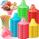Silkfly 300 Pieces 4 oz Christmas Colorful Flower Snow Cone Cups Paper Umbrellas and Kit Spoon Straws, Shaved Ice Bowls Plastic Ice Cream Snack Small Bowls for Kids Birthday Party Summer Cookout