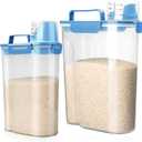 Viretec Rice Storage Container, 5 to 10lb Dry Food Airtight Dispenser, Pet Dog Cat Food Canister, BPA Free Clear Plastic Kitchen and Pantry Bin for Oatmeal, Cereal, Pasta, Flour Pack of 2 Blue, 3L+6L/Blue
