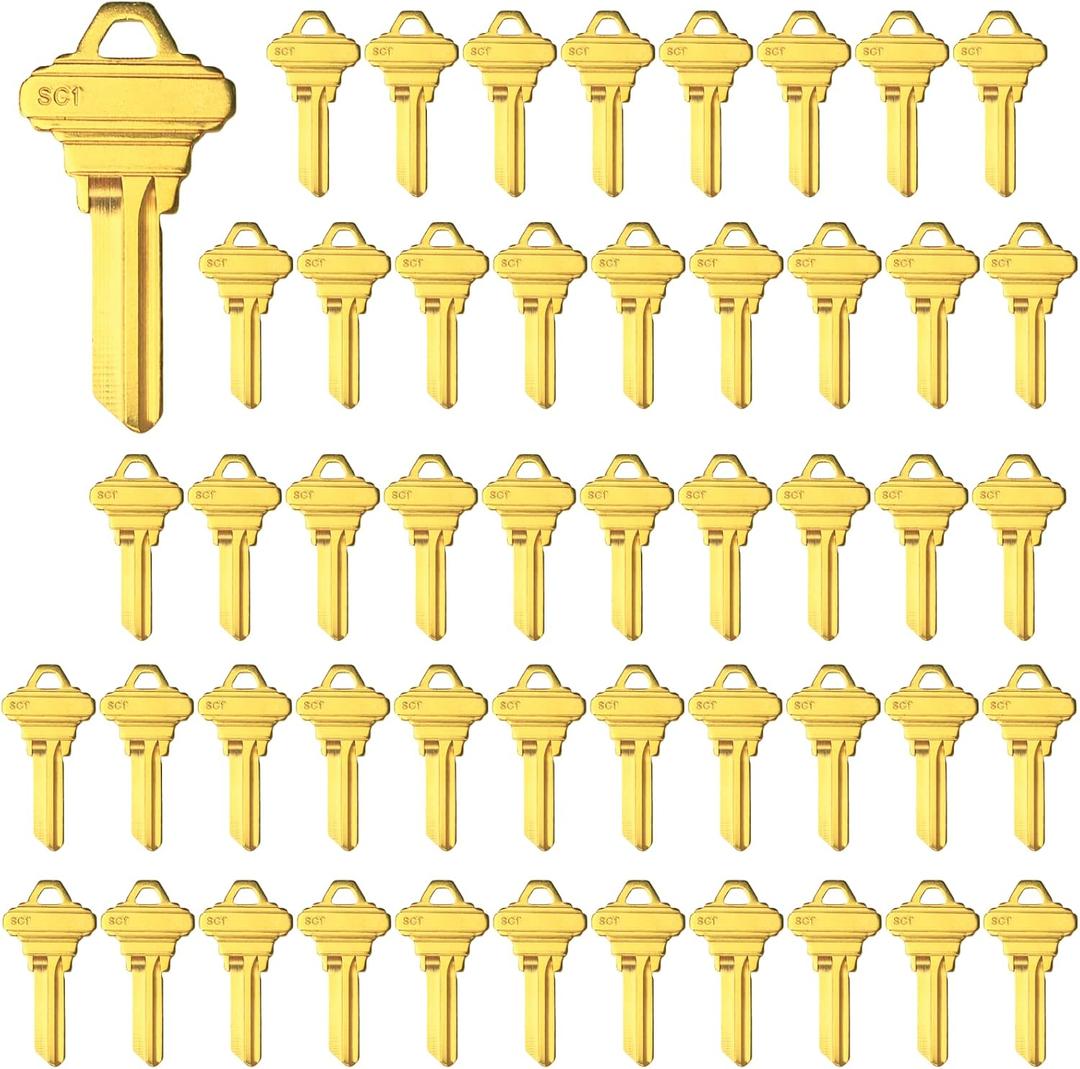 Brass Finish SC1 Key Blanks, Uncut Blank Keys, Pack of 50 Keys
