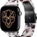 V.R.HOPE Resin Band Compatible with Apple Watch Band for Women 44mm 42mm 45mm 46mm 49mm Tortoise Fashion Lightweight Bracelet Strap for iWatch Series Ultra3/11/10/9/8/7/6/5/4/3/2/1/SE3 (Black Floral)