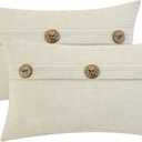 HWY 50 Cream White Chenille Throw Pillow Covers 12x20 Inch with Triple Buttons, Soft Farmhouse Accent Decorative Cushion Cases for Couch Sofa Bed Living Room Pack of 2 Rectangle