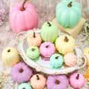 16 Pcs Thanksgiving Fake Pumpkins Fall Decor Colorful Foam Artificial Pumpkin Fall Party Decorations Harvest Assorted Size Faux Foam Decor for Thanksgiving Autumn Halloween Party(Pastel Color)