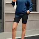 Women's Half Zip Denim Sweatshirts Fashion Long Sleeve Shirt Jean Pullover Hoodies (Large, Dark Blue)