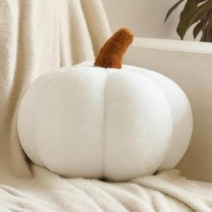 Pumpkin Pillows, Halloween Fall Throw Pillow, Pumpkin Shaped Pillow for Couch, Cute Stuffed Pumpkins, Autumn Decorative Cushion (White, 8.6 Inches)