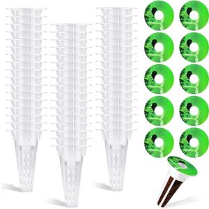Cunhill 100 Pcs Hydroponic Growing Kit Include 50 Pcs Plant Replacement Basket Containers and 50 Pcs Seed Pot Label Compatible with Hydroponic Growing System(0.5 Inch,White)