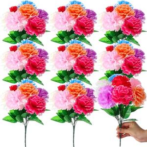 Tigeen 7 Bundles Marigold Flowers Bulk Day of The Dead Artificial Faux Flower with Stem Dia De Los Muertos Decorations for Halloween Diwali Garland Wreath Wedding Party Home(Colorful)