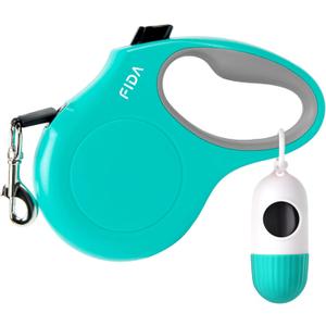 Fida Retractable Dog Leash with Dispenser and Poop Bags, 16 ft Pet Walking Leash for Small Dog or Cat up to 26 lbs, Anti-Slip Soft Handle, Tangle Free, Reflective Nylon Tape (S, Teel)