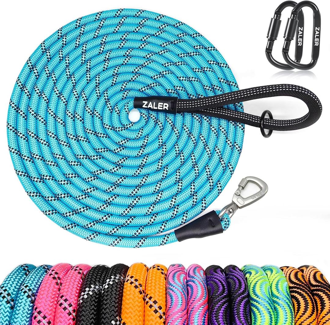 ZALER Long Dog Leash, 50 feet 30ft 20ft 15ft 10ft Dog Training Lead, Heavy Duty Reflective Check Cord Recall Leash for Dogs Training, Playing, Camping, or Backyard (10FT, Blue)