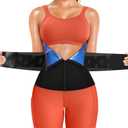 SCARBORO Waist Trainer for Women Belly Fat Sauna Sweat Waist Trimmer Corset for Stomach Wrap Workout Belt Shaper Band Zipper (Large, Black-blue Inner)