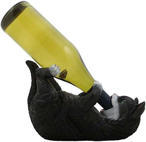 Playful Black & White Kitty Cat Wine Bottle Holder Sculpture for Decorative Tabletop Wine Racks and Stands or Kitten Statues & Pet Figurines As Gifts for Cat Lovers