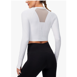 SANTINY Women's Long Sleeve Crop Workout Tops Slim Fit Gym Yoga Running Shirts for Women Size M