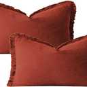 2 PCS Tassels Pillowcases Decorative Party Pillow Covers Modern Solid Cozy Pillowcases Decor Sofa Living Room Rust Orange