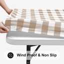 Smiry Square Picnic Table Cloth, Elastic Waterproof Fitted Vinyl Tablecloths, Flannel Backed Buffalo Plaid Table Covers for Dining, Camping, Outdoor (White and Khaki, 54" x 54")