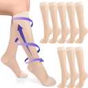 Tisancy 4 Pairs Mild Sheer Compression Socks for Women 8-15mmhg Nylon Light Support Hose Knee High Compression Stockings Graduated Compression Socks(L)