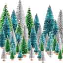 30Pcs Silver Green Artificial Mini Christmas Trees, Bottle Brush Christmas Trees with Wooden Base, Miniature Small Xmas Trees for Christmas Party Home Table Crafts Indoor Winter Decoration