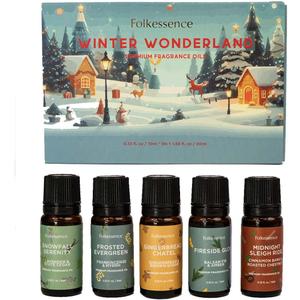 Folkulture Winter Wonderland Essential Oils Set for Diffuser | Set of 5 Romantic Fragrance Oils | Gingerbread, Frankincense, Cinnamon & Lavender | Valentines Day Home Fragrance Gift