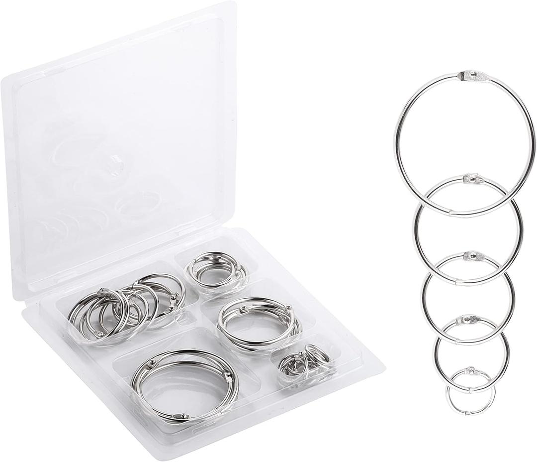Mr. Pen- Loose Leaf Binder Book Rings, 5 Assorted Sizes (0.6", 1", 1.2", 1.5",2"), 36 Pack, Metal Binder Rings for Index Cards, Keychains, School, Home, Office, Silver