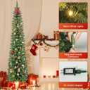 Green Pencil Artificial Christmas Tree Pre-Lit with Warm Lights, Slim Xmas Tree - 7FT