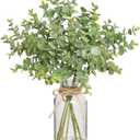 Artificial Eucalyptus in Glass Vase with Fake Water, 14" Realistic Faux Greenery Centerpiece for Table, Kitchen, Bathroom, Home Office Decor