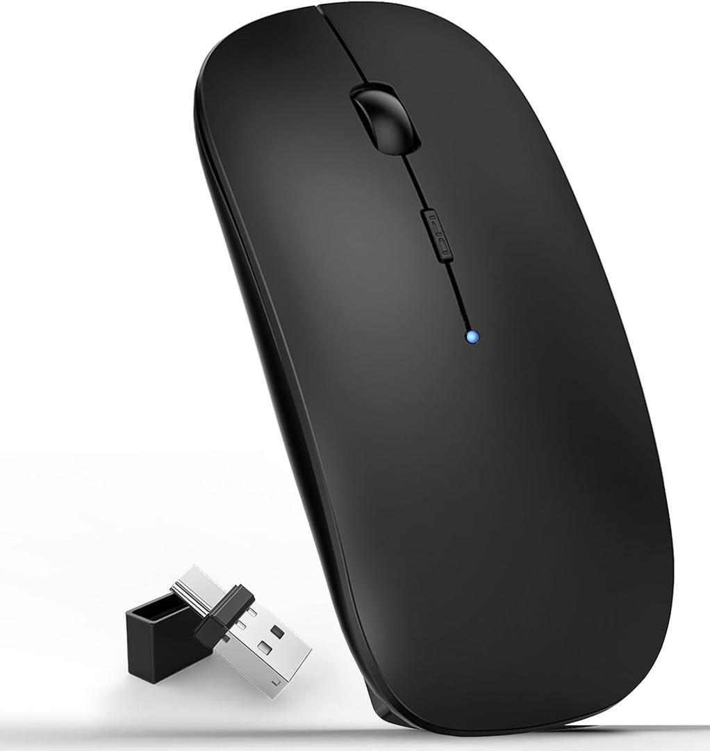 Wireless Mouse,Bluetooth Mouse for MacBook Pro/MacBook Air/Laptop/PC/Mac/iPad pro/Computer,Bluetooth 5.2/3.0 and 2.4GHz USB Type-C Receiver (Black)