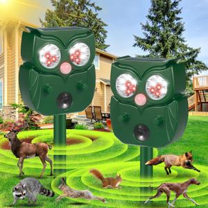 2 Pack Cat Repellent Outdoor, Squirrel Repellent Deer Repellent Devices with Motion Sensor Flash Light, Solar Ultrasonic Animal Repeller to Scare Coyote Skunk Racoon Dog Rabbit Out of Yard Garden Farm