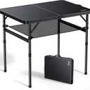 Anbte Folding Camping Table, 36" x 24" Portable Table Adjustable Height Max 28 inch Aluminum Folding Table with Storage Net, Lightweight, Portable Handle for Travel, Outdoor, Backyard (Black)