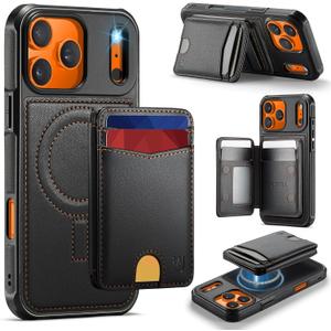 for iPhone 17 Pro Max Wallet Case Compatible with Magsafe, Magnetic RFID Blocking Card Holder Kickstand 2 in 1 Detachable Case for iPhone 17 Pro Max 6.9", Black