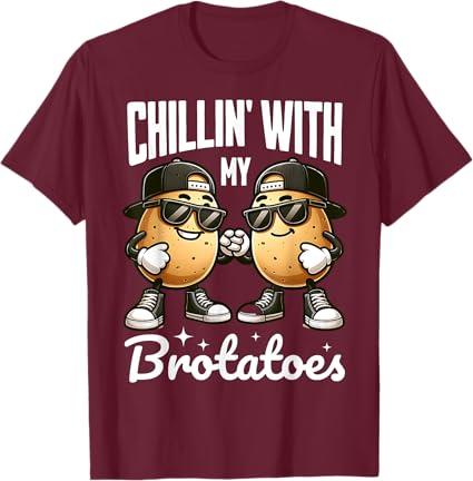 Chillin' With My Potatoes Funny Pun Boys Birthday Matching T-Shirt Burgundy L
