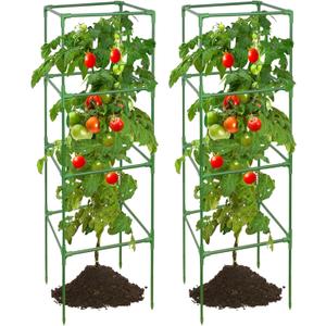 ZeeDix 2 Pack Heavy Duty Tomato Cages for Garden 60 Inches, Square Adjustable Tomato Trellis Cage Climbing Plant Support Trellis Plant Cages for Climbing Vegetables Flowers with 20Pcs Clips