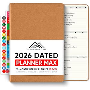 Dated, 2026 Planner, 8.5" x 11" - The Productivity Planner to Achieve Your 2026 Goals - Planner 2026-2027 by PRODUCTIVITY STORE (A4, BROWN)